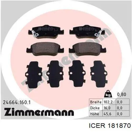 Задні гальмівні колодки Icer 181870 ціна, від 19.88 USD