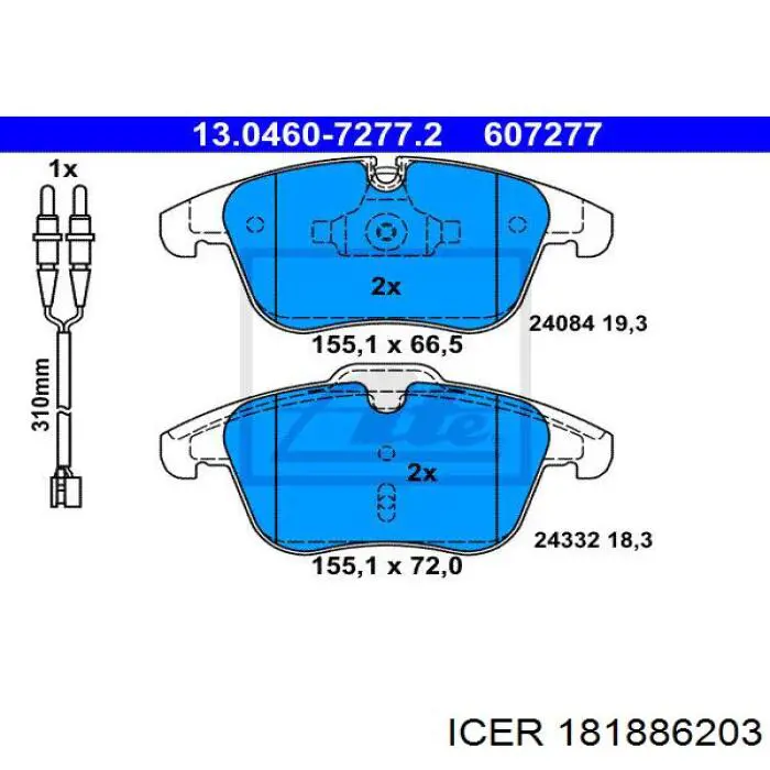 181886203 Icer колодки гальмівні передні, дискові