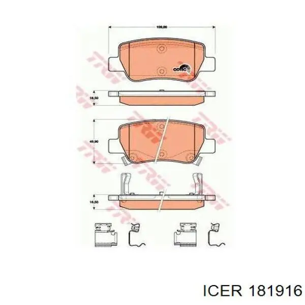 Задні гальмівні колодки Icer 181916 ціна, від 20.74 USD
