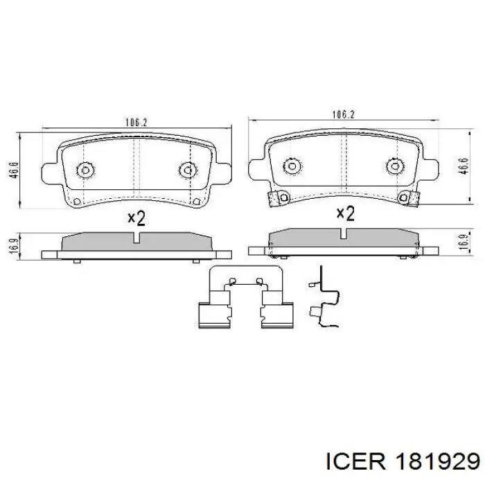 Задні гальмівні колодки Icer 181929 ціна, від 23.17 USD