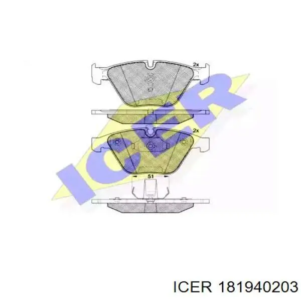 Колодки гальмівні передні, дискові 181940203 Icer