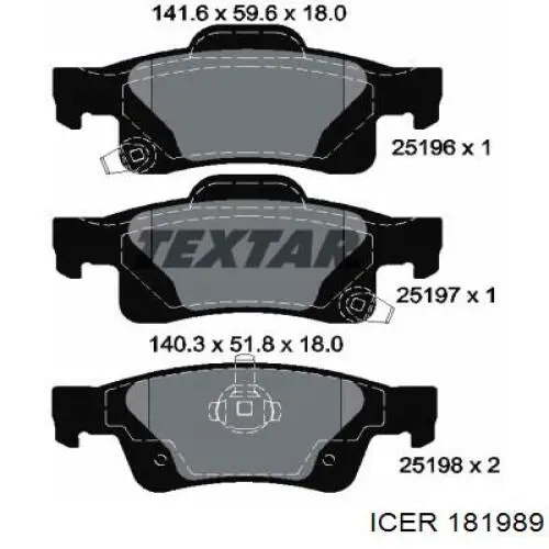 Задні гальмівні колодки Icer 181989 ціна, від 29.57 USD