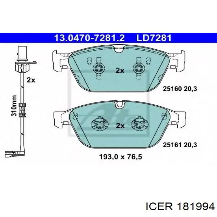 Колодки гальмівні передні, дискові 181994 Icer