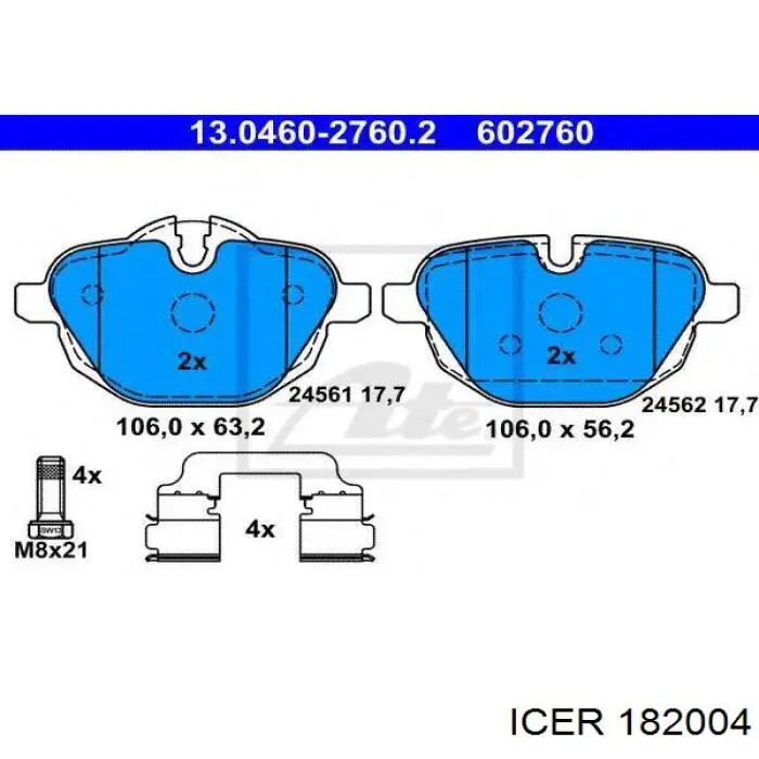 Задні гальмівні колодки Icer 182004 ціна, від 29.84 USD