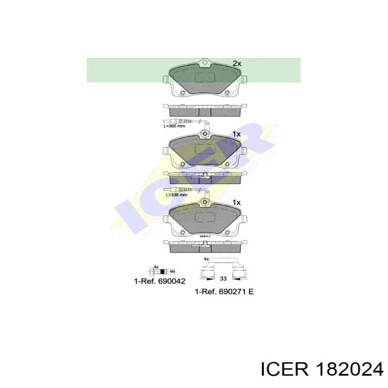 182024 Icer колодки гальмівні передні, дискові