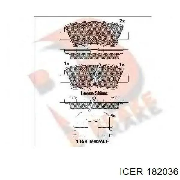 Задні гальмівні колодки 182036 Icer
