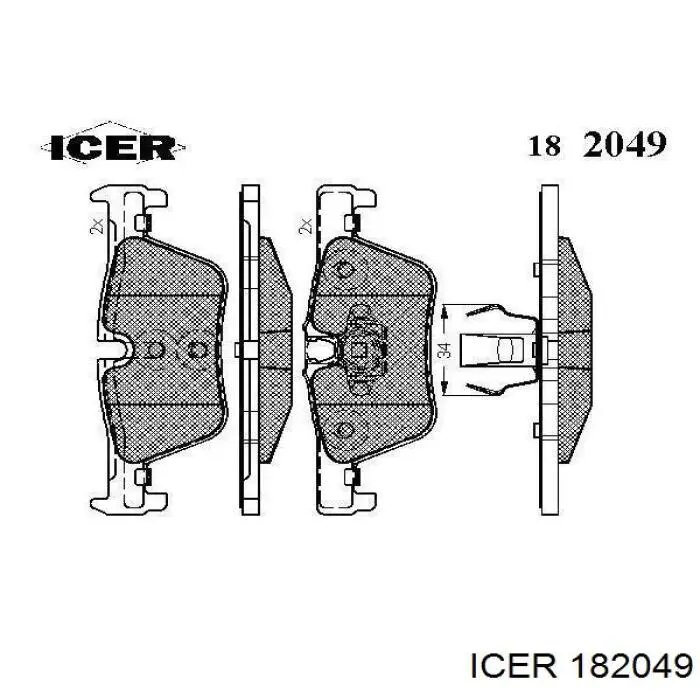 Колодки гальмові задні, дискові 182049 Icer