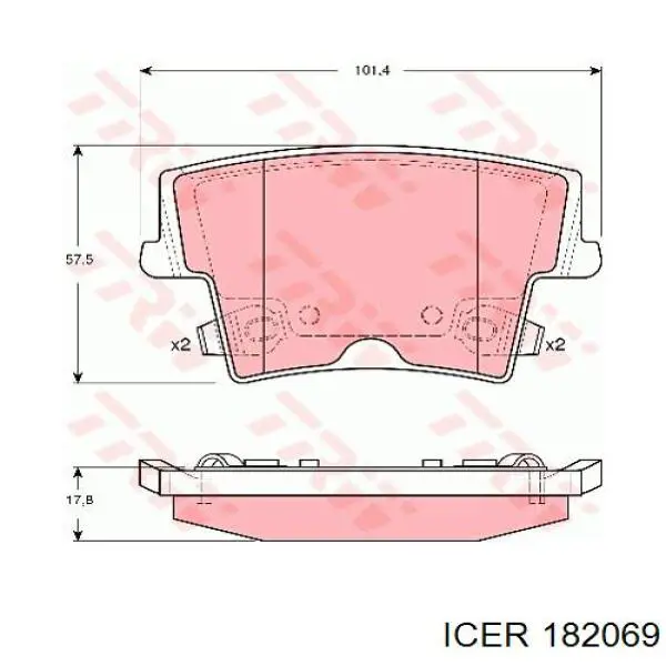 Задні гальмівні колодки 182069 Icer
