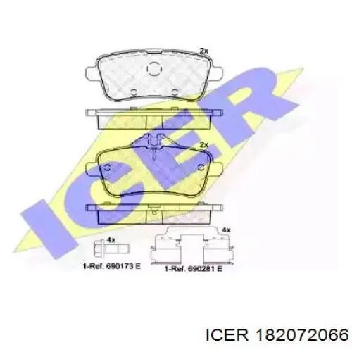 Колодки гальмові задні, дискові 182072066 Icer