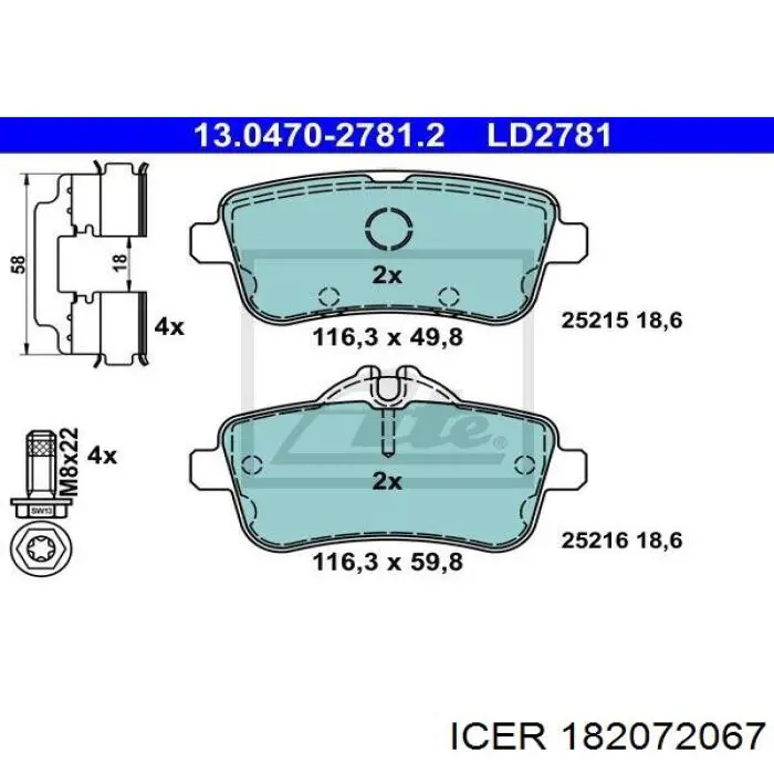 Купити 182072067 Icer Задні колодки