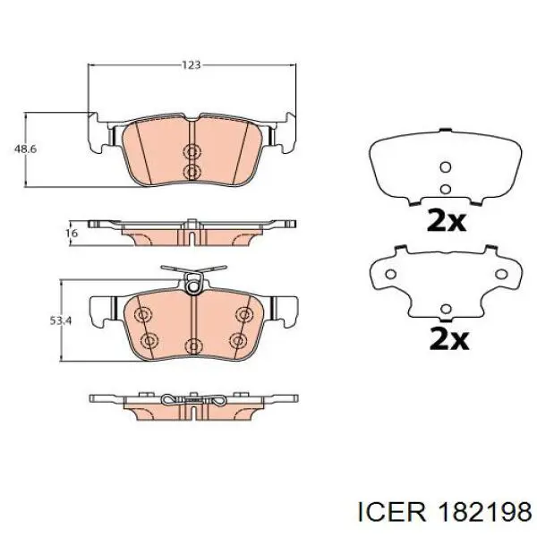 Задні гальмівні колодки Icer 182198 ціна, від 22.88 USD