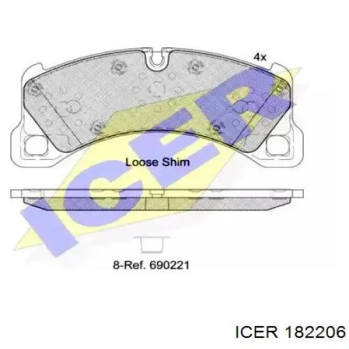 Колодки гальмівні передні, дискові 182206 Icer