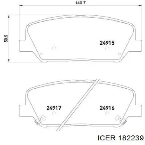 Колодки гальмівні передні, дискові 182239 Icer