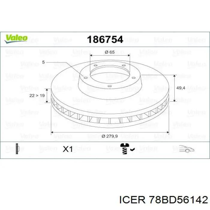 Диск переднього гальма Icer 78BD56142 ціна, від 31.59 USD