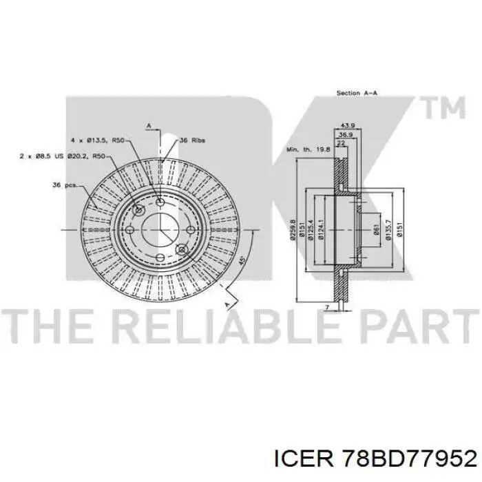 78BD77952 Icer Гальмо дискове переднє