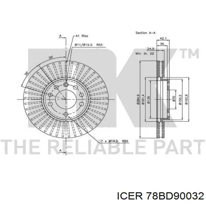 Диск переднього гальма Icer 78BD90032 ціна, від 35.16 USD