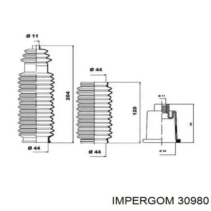 30980 Impergom пильник рульового механізму/рейки, лівий