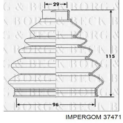 Купити 37471 Impergom Пильник шарніра кутових швидкостей внутрішній передній