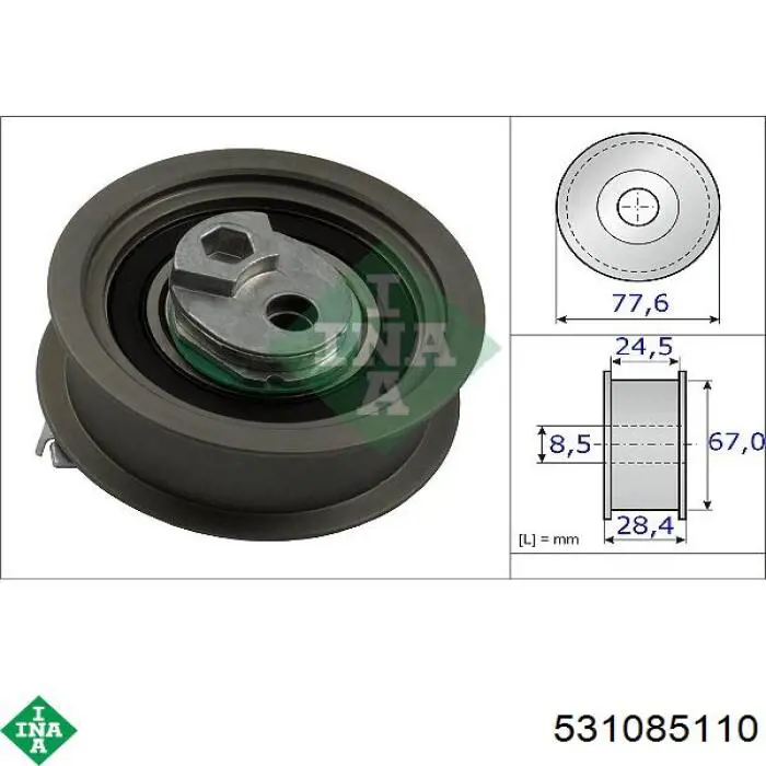 Ролик натягувача ременя ГРМ 531085110 INA