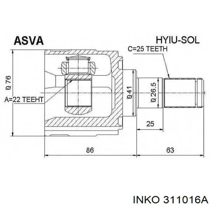 ШРУС зовнішній передній 311016A Inko