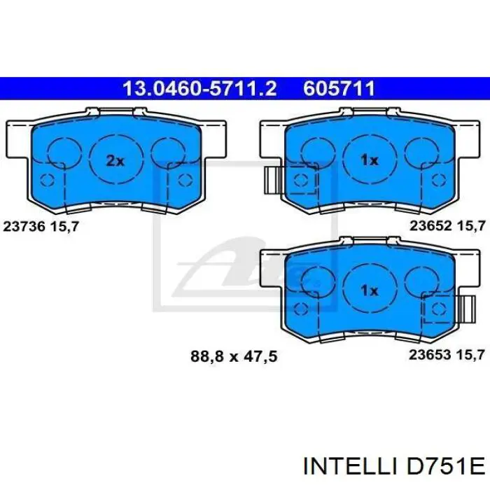 D751E Intelli Колодки гальмівні задні, дискові