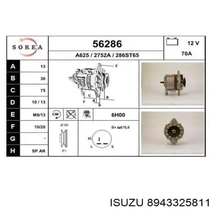 Генератор 8943325811 Isuzu