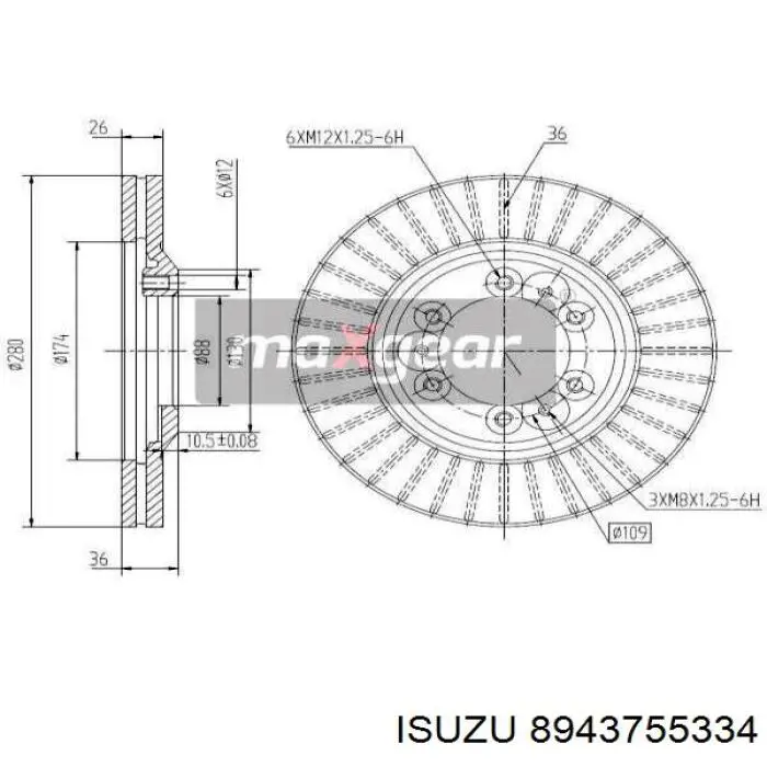 Диск переднього гальма Isuzu 8943755334 ціна, від 34.49 USD