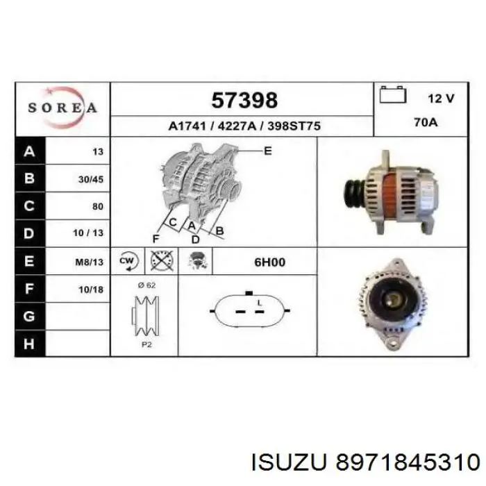Генератор Isuzu 8972192530 ціна, від 156.11 USD