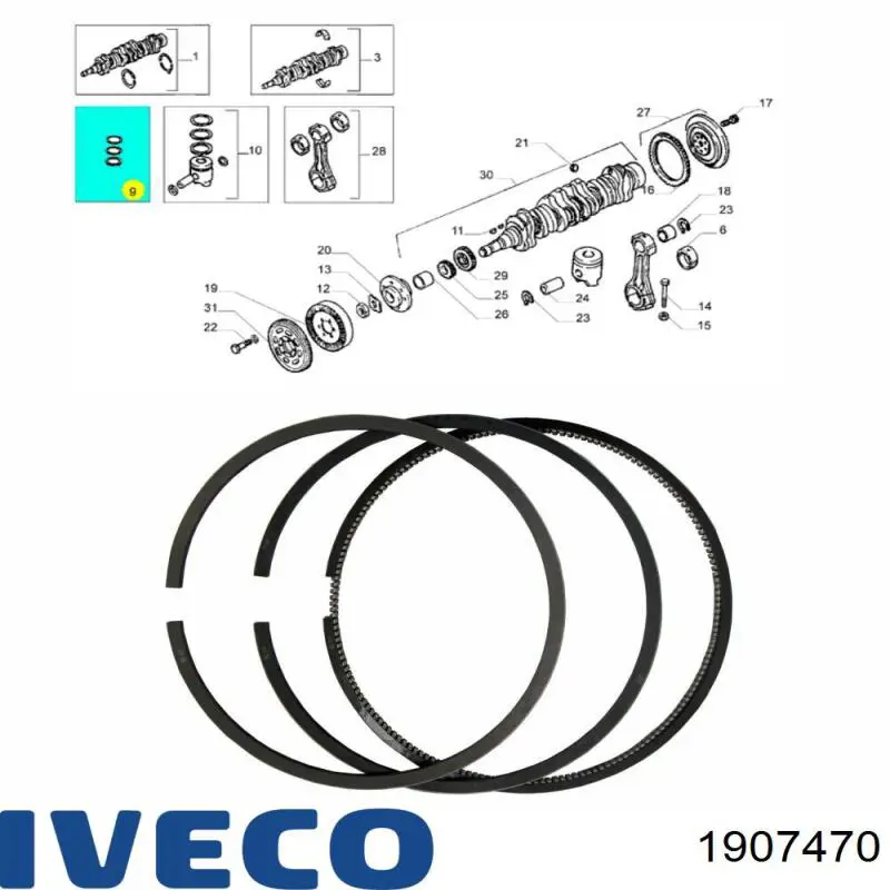 Купити 1907470 Iveco Кільця поршневі на 1 циліндр, STD.