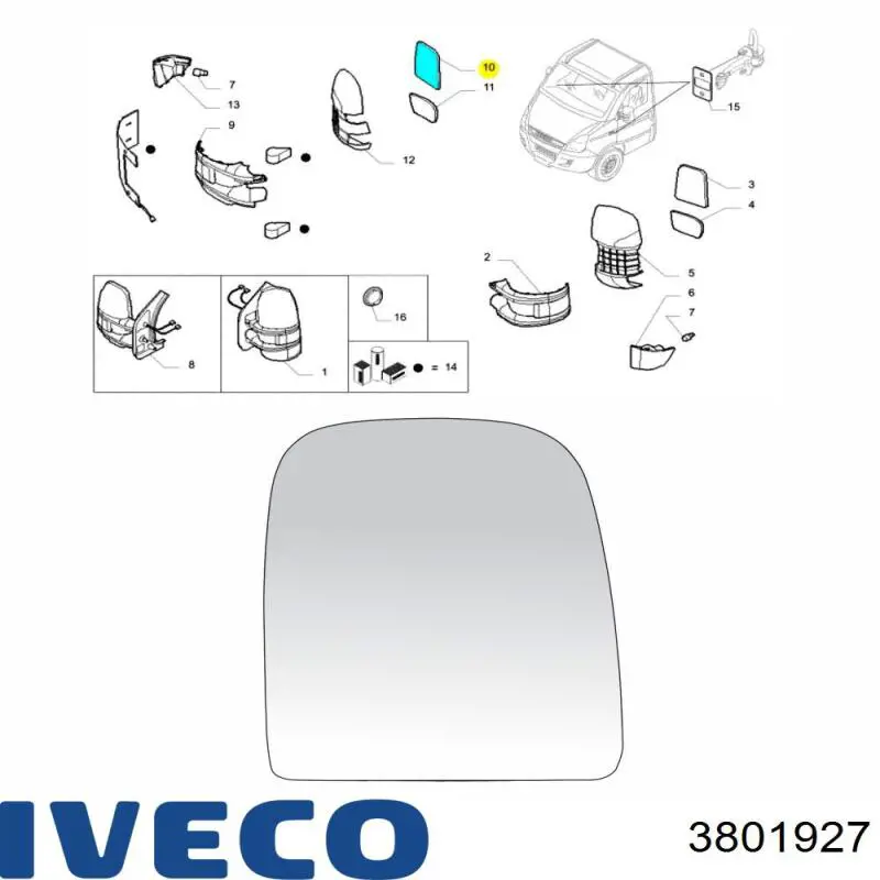 3801927 Iveco Дзеркальний елемент правий