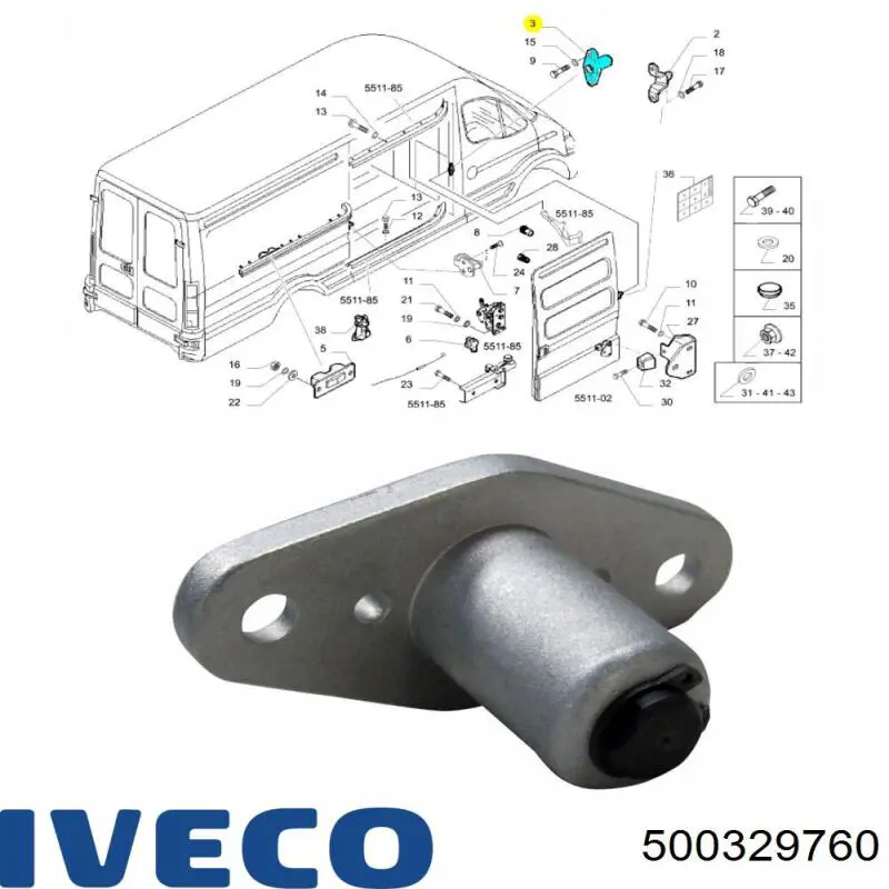 Купити 500329760 Iveco Обмежувач зсувної двері, центральний на кузові