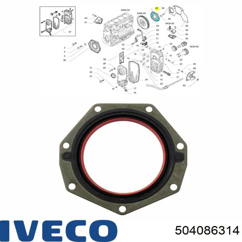 Сальник коленвала двигуна, задній Iveco 504086314