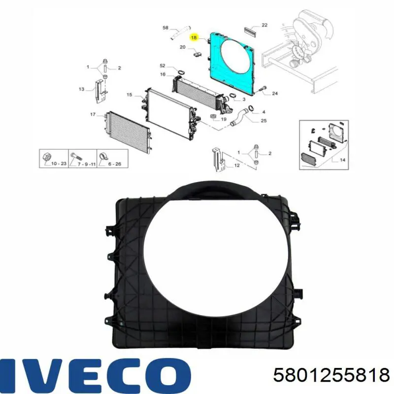 Дифузор (кожух) радіатора охолодження Iveco 5801255818 ціна, від 58.21 USD