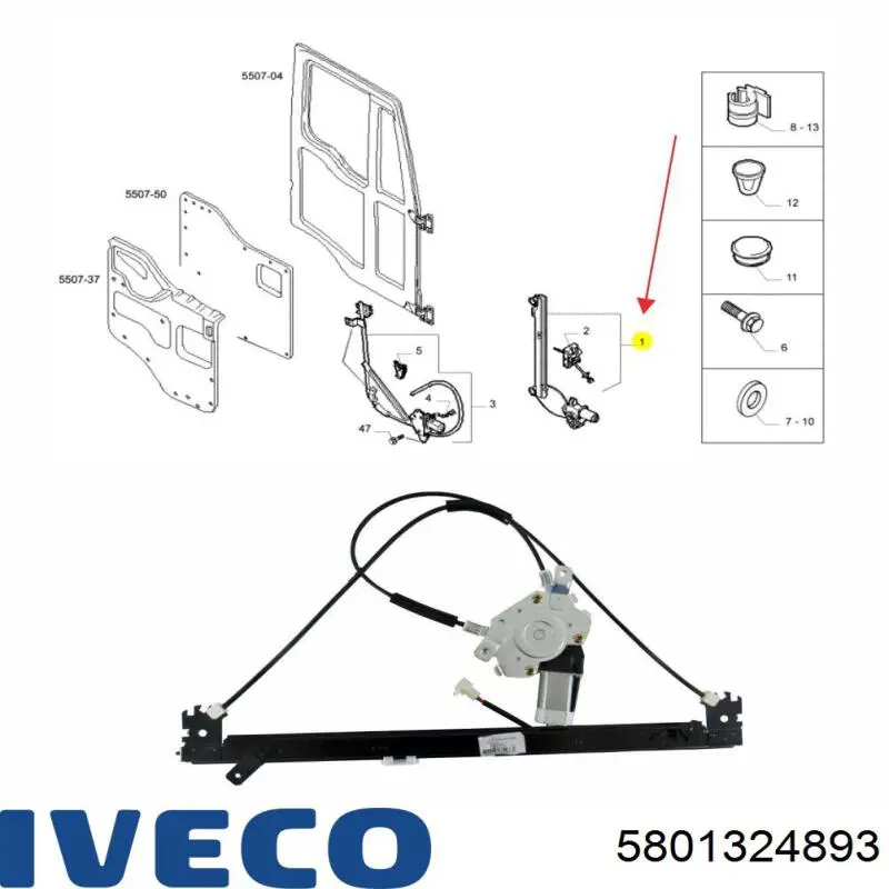 Купити 5801324893 Iveco Механізм стеклопідйомника водійських дверей
