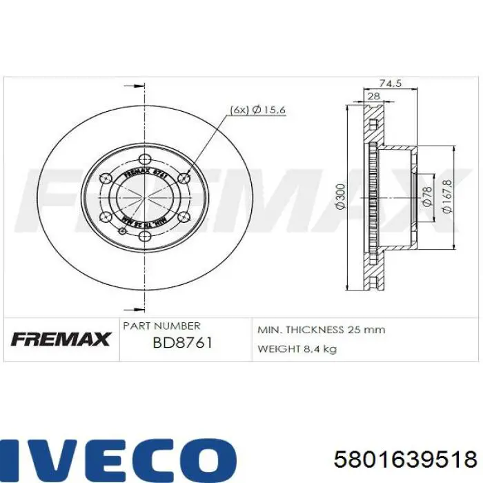 Гальмівні диски передні 5801639518 Iveco