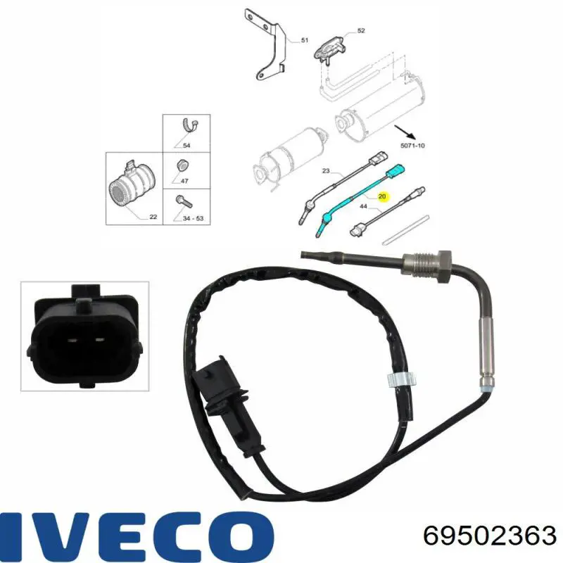 69502363 Iveco Датчик температури відпрацьованих газів (ВГ), до каталізатора
