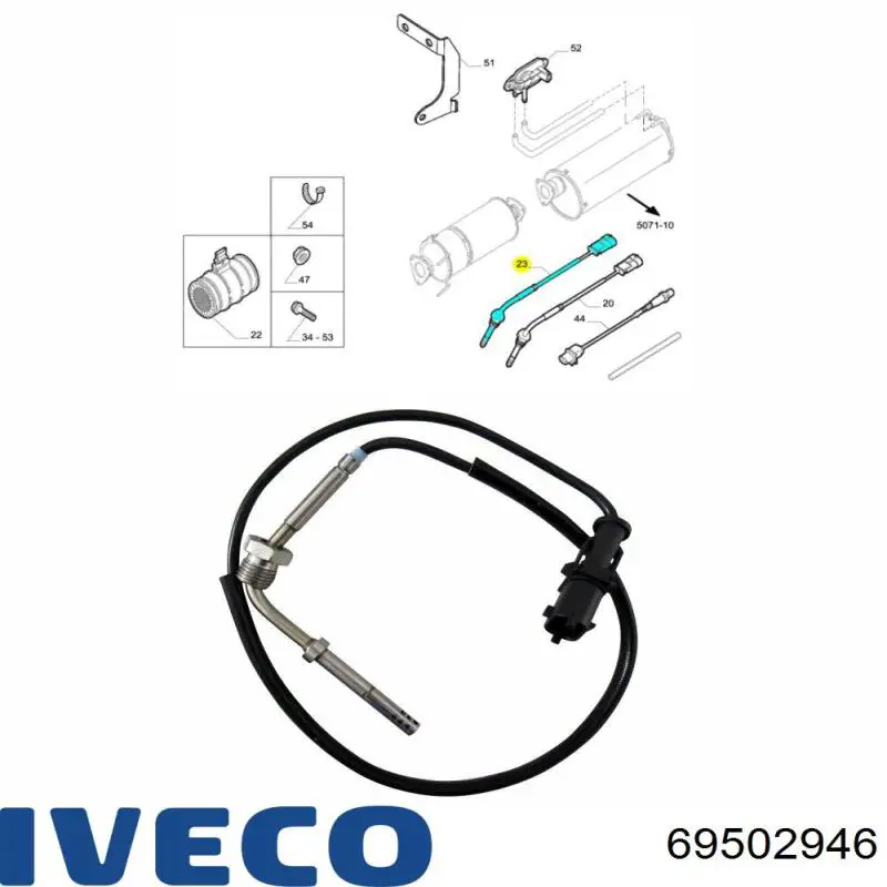 69502946 Iveco Датчик температури відпрацьованих газів (ВГ), до каталізатора