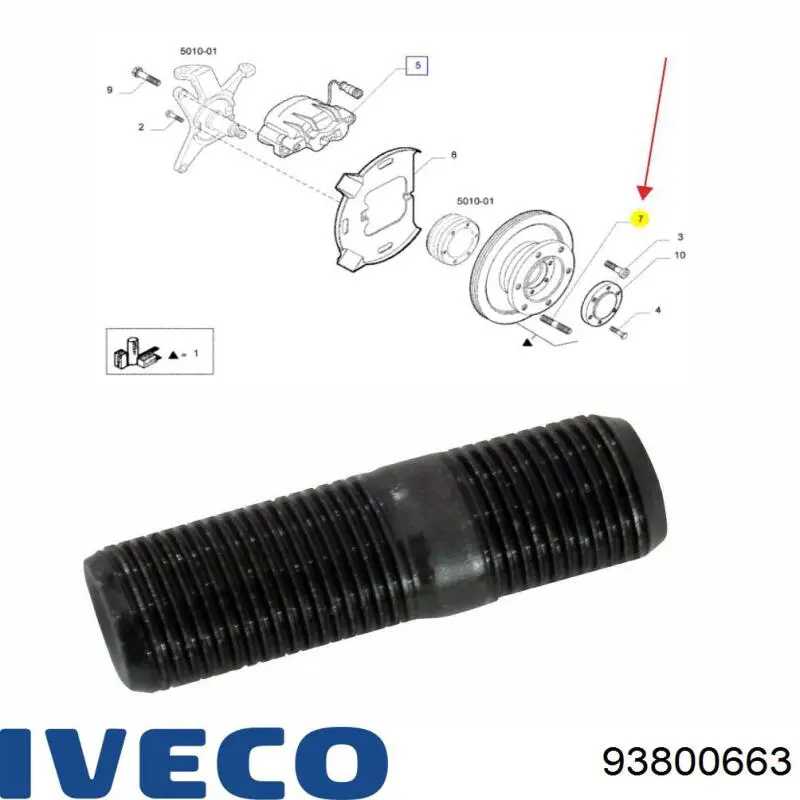 Шпилька колісна, передня 93800663Z Iveco