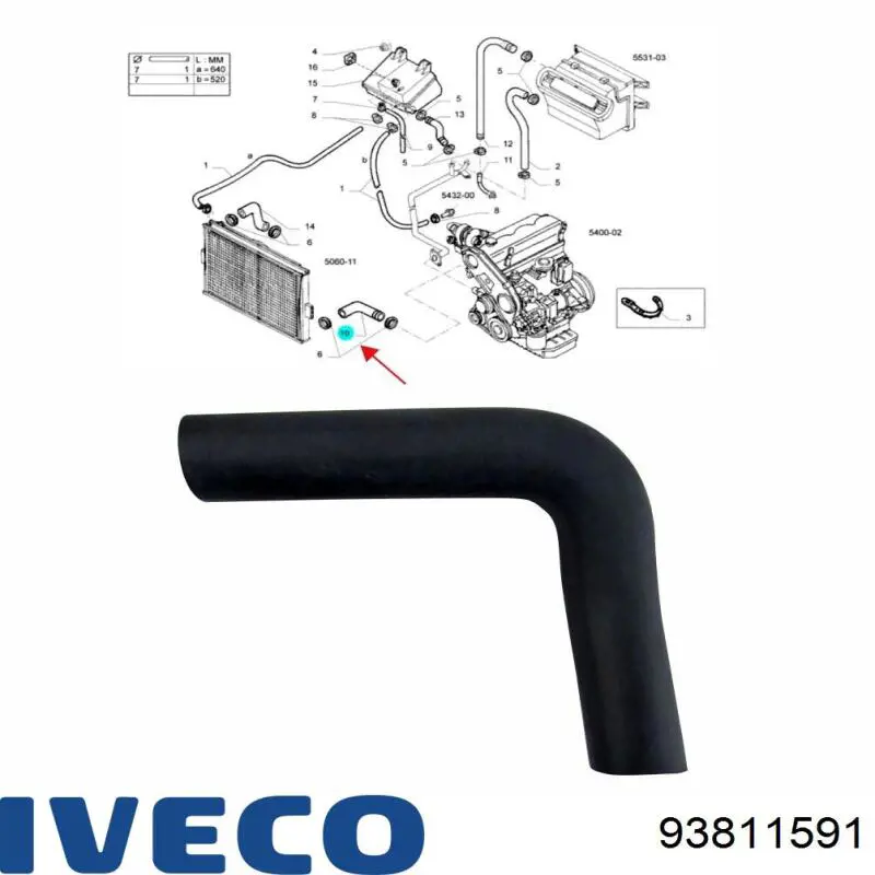 Шланг/патрубок радіатора охолодження, нижній 93811591 Iveco