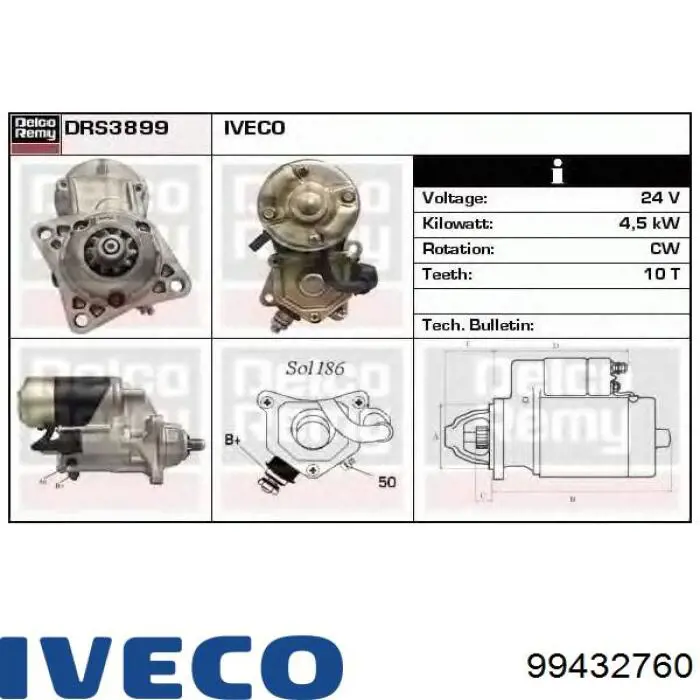 Стартер Iveco 99432760 ціна, від 188.27 USD