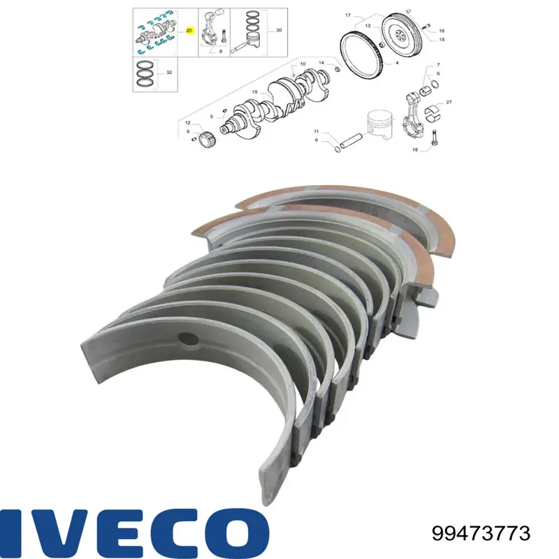 99473773 Iveco вкладиші колінвала, корінні, комплект, 2-й ремонт (+0,50)