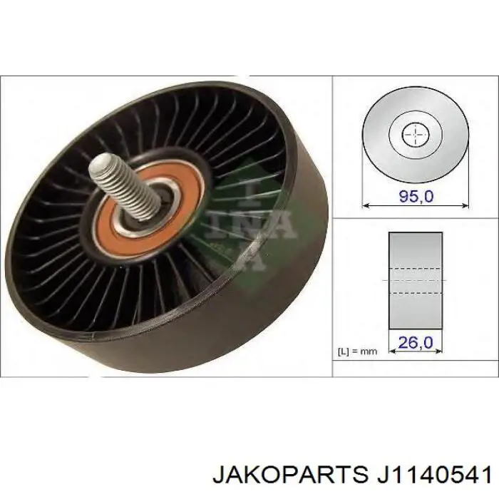 Ролик приводного ременя, паразитний Jakoparts J1140541 ціна, від 9.70 USD