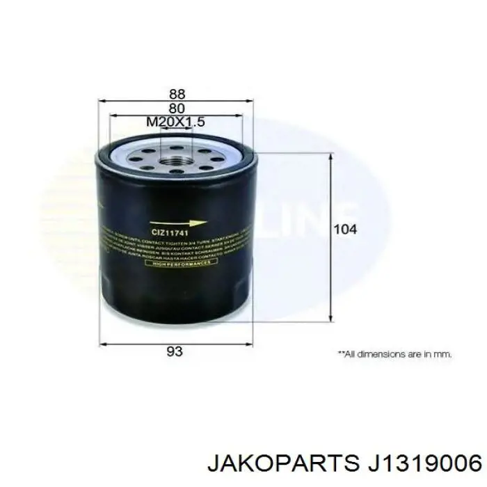 Масляний фільтр J1319006 Jakoparts