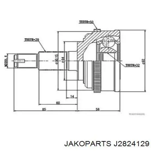 ШРУС зовнішній передній J2824129 Jakoparts