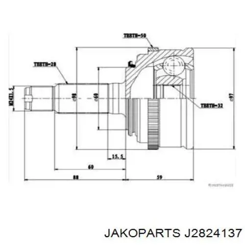 ШРУС зовнішній передній J2824137 Jakoparts