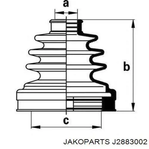 Пильник ШРУСа внутрішній, передній піввісі Jakoparts J2883002