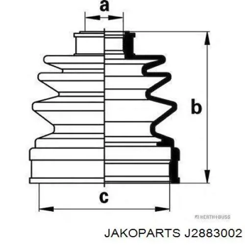 Купити J2883002 Jakoparts Пильник шарніра кутових швидкостей внутрішній передній