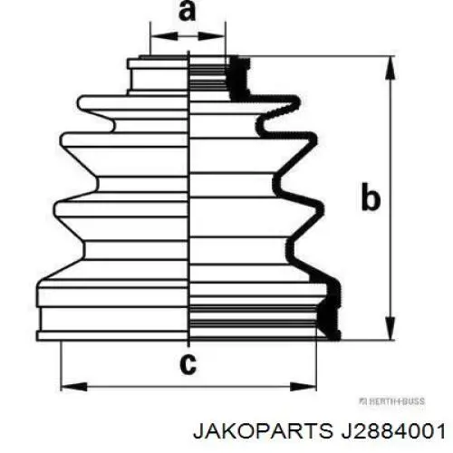 Купити J2884001 Jakoparts Пильник шарніра кутових швидкостей внутрішній передній
