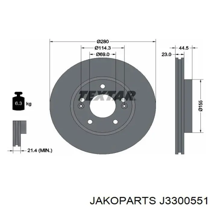 Диск переднього гальма Jakoparts J3300551 ціна, від 33.06 USD
