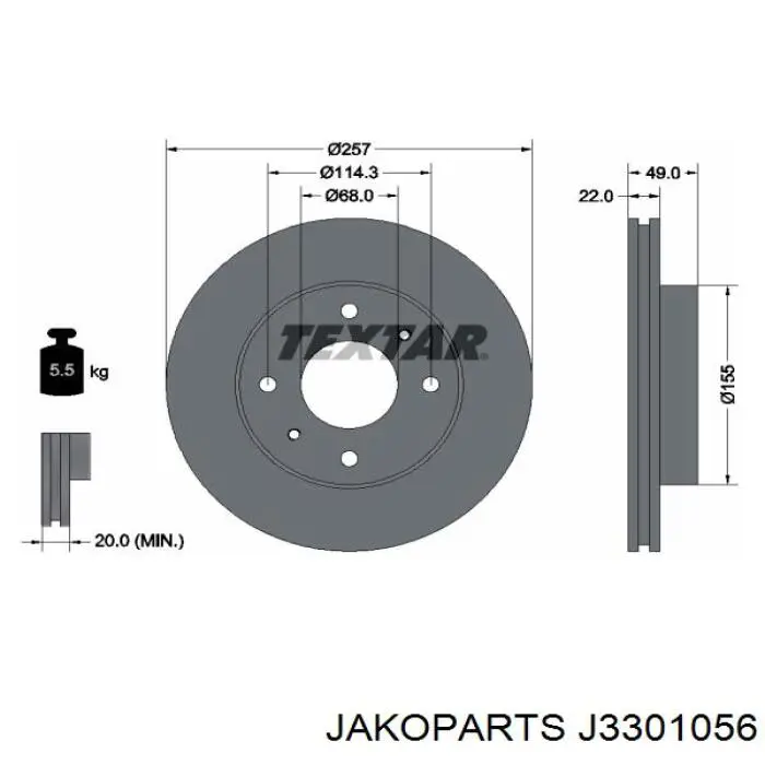 Диск переднього гальма Jakoparts J3301056 ціна, від 27.99 USD